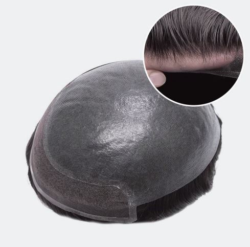 Prótesis capilar Skin fino anudado con frontal de lace suizo decolorado