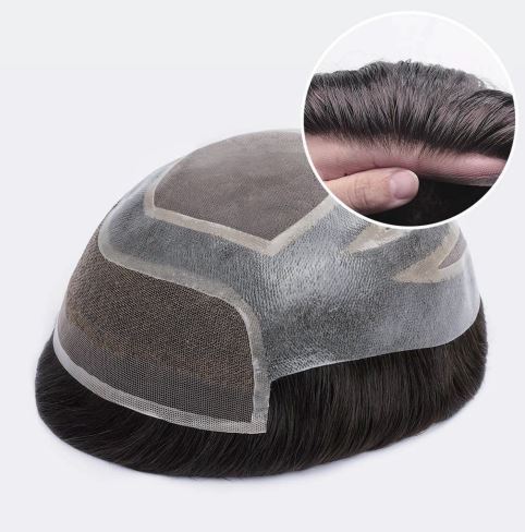 Prótesis capilar de mono fino con perímetro Skin y frontal de encaje suizo decolorado