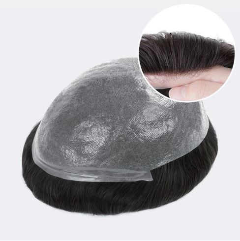 Prótesis capilar con mechón frontal y skin fino anudado